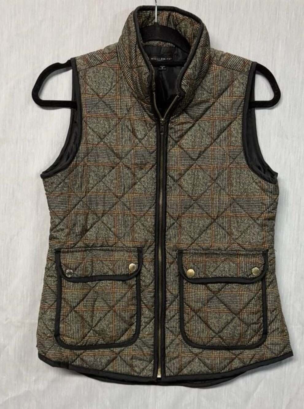 Willi Smith Quilted Plaid Vest Brown Tan